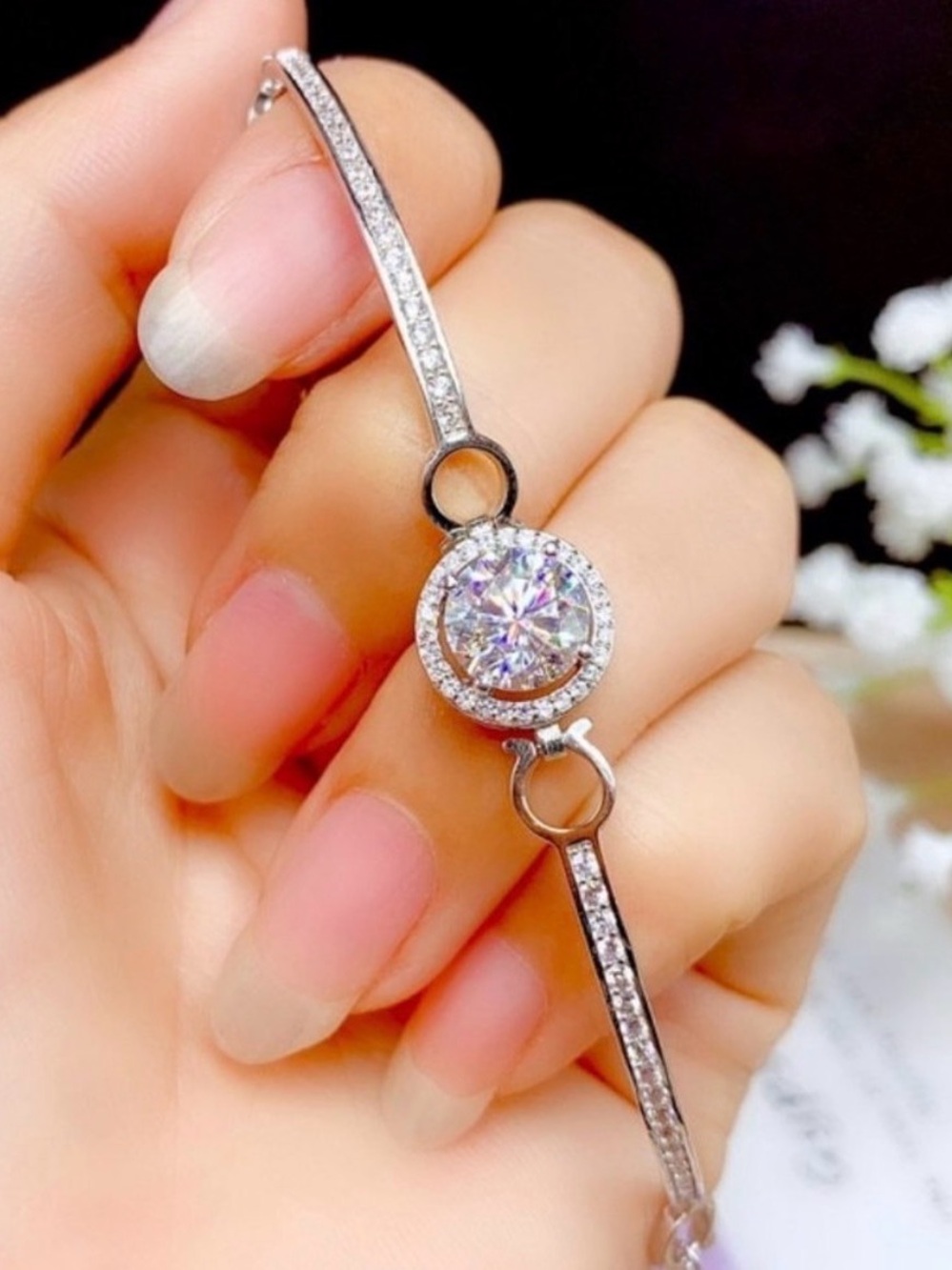 Certified 1ct. t.w. Moissanite Diamond Halo Bar Circle
Bracelet NEW